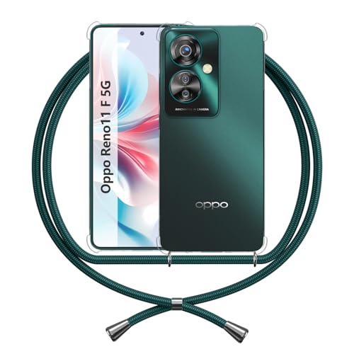 Handykette Hülle Kompatibel mit Oppo Reno 11 F 5G, Handyhülle mit Band Anti-Gelb TPU Transparent Silikon Schutzhülle Klar Case, Grun Handykette Hülle Kompatibel mit Oppo Reno 11 F 5G, Handyhülle mit Band Anti-Gelb TPU Transparent Silikon Schutzhülle Klar Case, Grun von ANFAIRLACE