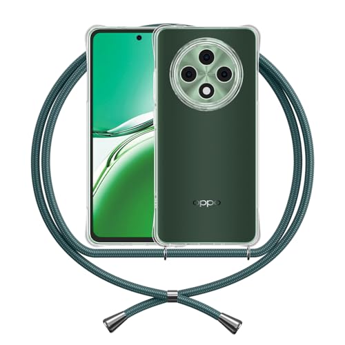 Handykette Hülle Kompatibel mit Oppo Reno 12 F Reno 12 FS 5G, Handyhülle Band Transparent Silikon Klar Schutzhülle, Grun Handykette Hülle Kompatibel mit Oppo Reno 12 F Reno 12 FS 5G, Handyhülle Band Transparent Silikon Klar Schutzhülle, Grun von ANFAIRLACE