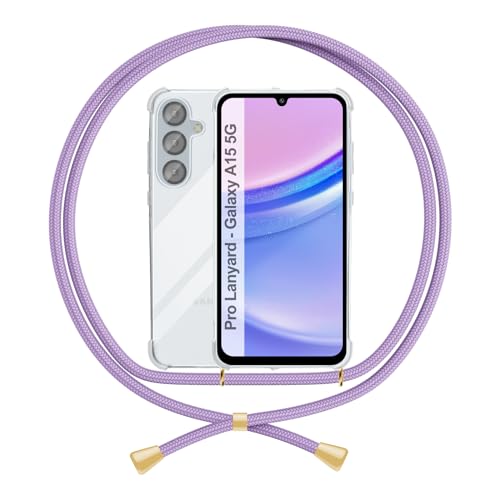 Handykette Hülle Kompatibel mit Samsung Galaxy A15 A15 5G, Handyhülle mit Band Anti-Gelb TPU Transparent Silikon Schutzhülle Klar Case, Lila von ANFAIRLACE