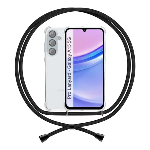 Handykette Hülle Kompatibel mit Samsung Galaxy A15 A15 5G, Handyhülle mit Band Anti-Gelb TPU Transparent Silikon Schutzhülle Klar Case, Schwarz von ANFAIRLACE