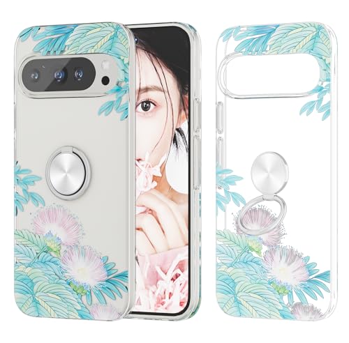 Hülle Kompatibel mit Google Pixel 9/9 Pro, Ring Halter Schutzhülle Blume Pflanzen Schmetterling Kunstmuster Klar Handyhülle, Akazie Hülle Kompatibel mit Google Pixel 9/9 Pro, Ring Halter Schutzhülle Blume Pflanzen Schmetterling Kunstmuster Klar Handyhülle, Akazie von ANFAIRLACE