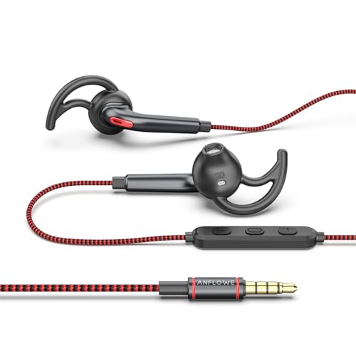 ANFLOWE ES850 Sportkopfhörer Half-In-Ear-Kopfhörer mit Mikrofon & Verwirrungsfreiem Geflochtenes Kabel, Sport Ohrhörer mit Reiner Klang für Workouts, Laufen, Joggen (3,5 mm, Rot) von ANFLOWE