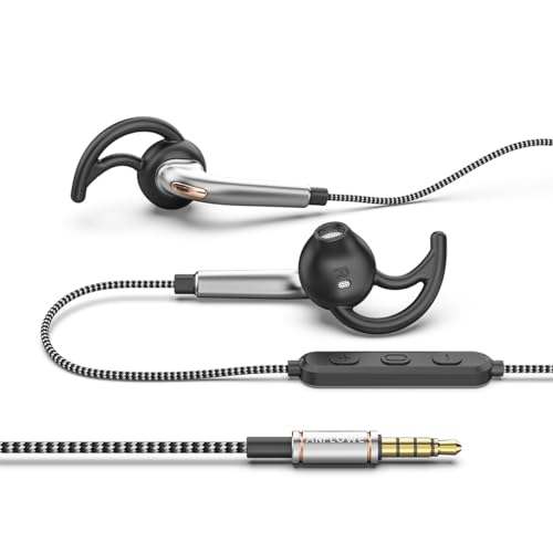 ANFLOWE ES850 Sportkopfhörer Half-In-Ear-Kopfhörer mit Mikrofon & Verwirrungsfreiem Geflochtenes Kabel, Sport Ohrhörer mit Reiner Klang für Workouts, Laufen, Joggen (3,5 mm, Silber) von ANFLOWE