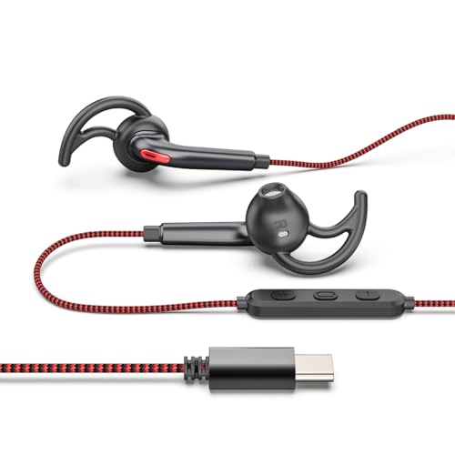 ANFLOWE ES850 - USB C Sportkopfhörer, Half-In-Ear-Kopfhörer mit Mikrofon & Verwirrungsfreiem Geflochtenes Kabel, Typ-C-Kopfhörer mit Reiner Klang für Sport, Workouts, Laufen, Joggen von ANFLOWE