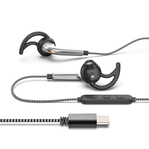 ANFLOWE ES850 - USB C Sportkopfhörer, Half-In-Ear-Kopfhörer mit Mikrofon & Verwirrungsfreiem Geflochtenes Kabel, Typ-C-Kopfhörer mit Reiner Klang für Sport, Workouts, Laufen, Joggen von ANFLOWE