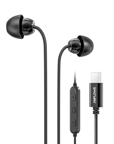 ANFLOWE MS28 - USB-C Schlaf Kopfhörer, In-Ear-Kopfhörer Ohrhörer mit Kabel und Mikrofon, Reiner Klang, Geräuschisolierung, Type-C Schlafkopfhörer für Schlafen, Seitenschläfer, Kleine Ohren von ANFLOWE