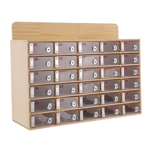 Handy-Schließfach aus Holz, 40 Fächer, transparente Acryl-Handybox mit Schlüssel und Schloss, Wandmontage oder freistehend für Büro, Schule, Klassenzimmer, Fitnessstudio(30 Slots) von ANGDI