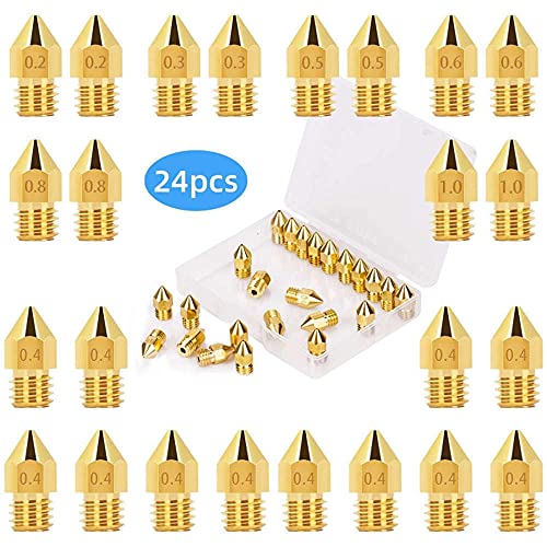 24pcs MK8 Brass Nozzle 0.2MM 0.3MM 0.4MM 0.5MM 0.6MM 0.8MM 1MM Extruder Print Head Nozzle For 3D Printer Accessories von ANGEEK