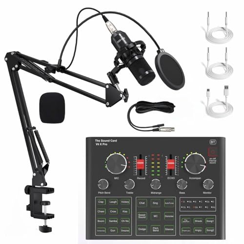 ANGEEK BM800 Kondensator-Mikrofon，Kit für tragbare Soundkarten, Live Sound Card with Effects and Voice Changer Multiple Sound Effects，Audio Mixer，für Streaming, Singen, YouTube und Gaming von ANGEEK