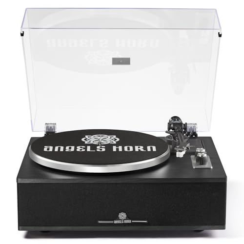 ANGELS HORN Bluetooth Vinyl-Plattenspieler | 2-Geschwindigkeits-Plattenspieler mit eingebauten Lautsprechern | Inklusive Phono-Vorverstärker & AT-3600L Tonabnehmersystem | Schwarz von ANGELS HORN