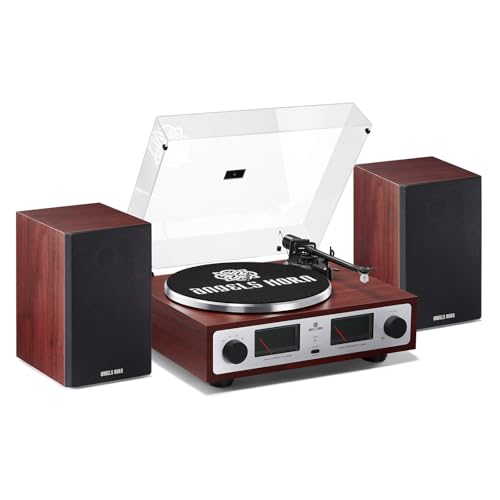 ANGELS HORN Vintage-Plattenspieler, Bluetooth-HiFi-Plattenspieler mit Regallautsprechern, integriertem Phono-Vorverstärker, Riemenantrieb 2-Gang, Tonhöhenregelung, AT-3600L-Tonabnehmer von ANGELS HORN