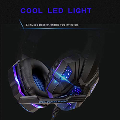 ANGGREK Gaming-Headset, Langlebige, Verstellbare, Am Kopf Montierte Gaming-Kopfhörer mit Leuchtenden LED-Leuchten, Mikrofon mit Rauschunterdrückung, 40-mm-Lautsprecher, 3,5-mm- + (A) von ANGGREK