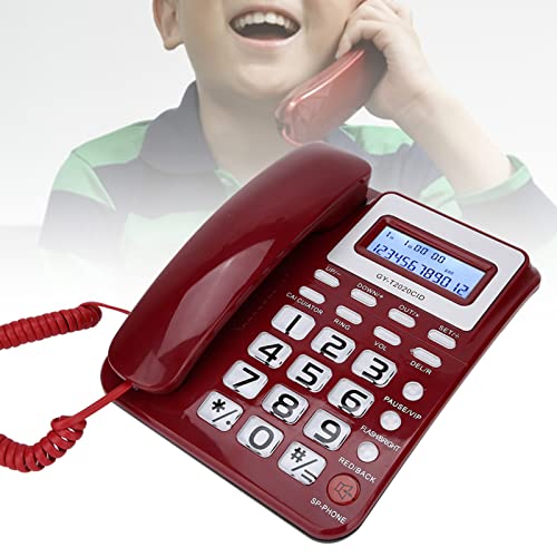 Wired Telefon GY-T2020CID mit Dual-Schnittstelle, Taschenrechnerfunktion, Anrufer-ID-Anzeige und Stummschaltmodus mit Countdown für Telefonanrufe Datensatzprüfung, Nachdenkliches ABS-Design (Rot) von ANGGREK