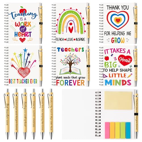 ANGOLIO Lehrer Geschenk Haftnotizenset - 12 Stück Anerkennung Geschenk Bulk Spiral-Notizbuch Include Spiral-Notizbücher Sticky Notepad Bamboo Kugelschreiber (Mehrfarbig Regenbogen) von ANGOLIO