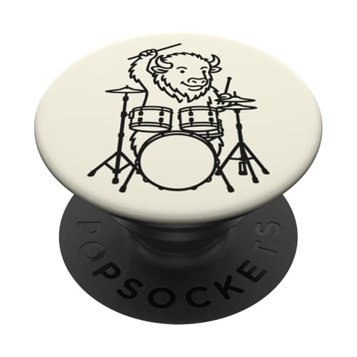 Lustiger Bison, Schlagzeuger, Schlagzeug, Musikliebhaber, Jungen und Mädchen PopSockets Klebender PopGrip von ANIMALDRUMSNROLL