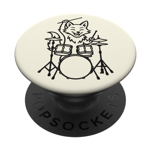Lustiger Fox, Schlagzeuger, Schlagzeug, Musikliebhaber, Jungen und Mädchen PopSockets Klebender PopGrip von ANIMALDRUMSNROLL