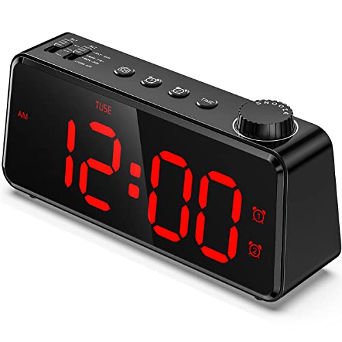 ANJANK Digitaler Wecker mit Radio | Dimmbares LED Display | Netzbetrieben mit Batterie Backup| Dual Alarm mit Wochentag oder Wochenend |USB Ladestation| Leicht lesbare rote Zahlen für Senioren von ANJANK