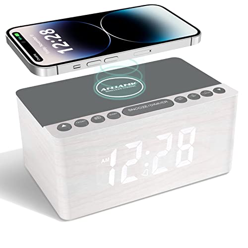 ANJANK Hölzerner Radiowecker für das Schlafzimmer, Kabelloses Laden,10W Fast Wireless Charger for iPhone/Android,Handy USB Ladefunktion,5 Stufen Dimmer,Batterie Backup,Netzbetrieb,LED-Display,Weiß ANJANK Hölzerner Radiowecker für das Schlafzimmer, Kabelloses Laden,10W Fast Wireless Charger for iPhone/Android,Handy USB Ladefunktion,5 Stufen Dimmer,Batterie Backup,Netzbetrieb,LED-Display,Weiß von ANJANK