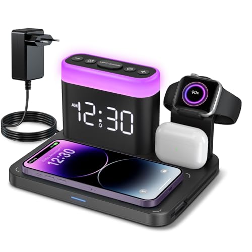 ANJANK Wirelss Charger Staion,3 in 1 Wecker mit Kabellose Ladestation,7 Nachtlichter,Mag-Safe Kabelloses Ladegerät Kompatibel mit iPhone 16 15 14 13 12 11 Pro Max Plus,Apple Watch 10/9/8/7/SE,Airpods ANJANK Wirelss Charger Staion,3 in 1 Wecker mit Kabellose Ladestation,7 Nachtlichter,Mag-Safe Kabelloses Ladegerät Kompatibel mit iPhone 16 15 14 13 12 11 Pro Max Plus,Apple Watch 10/9/8/7/SE,Airpods von ANJANK