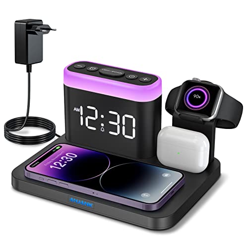 Wireless Charger Station,5 in 1 Wecker mit Kabellose Ladestation,7 Nachtlichter,Induktive Handy Ladegerät für iPhone 15/14/13/12/11/Pro/Max Samsung,Apple Watch 9/8/7/6/SE,AirPods Pro/3/2/1 Wireless Charger Station,5 in 1 Wecker mit Kabellose Ladestation,7 Nachtlichter,Induktive Handy Ladegerät für iPhone 15/14/13/12/11/Pro/Max Samsung,Apple Watch 9/8/7/6/SE,AirPods Pro/3/2/1 von ANJANK