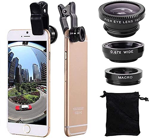 Kit d'objectif 3 en 1 Pour téléphone Portable, objectif Macro fisheye Grand Angle (Schwarz) von ANJIELO SMART