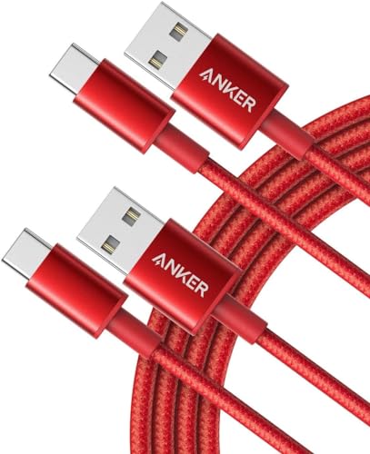 ANKER USB C Kabel [2 Stück, 1,8 m] doppelt-geflochtenes Nylon Type C Ladekabel, für Samsung Galaxy S10 / S9 / S8 / Note 8, LG V20 / G5 / G6, HTC 10, Sony XZ, Xiaomi 5 (Rot) von ANKER
