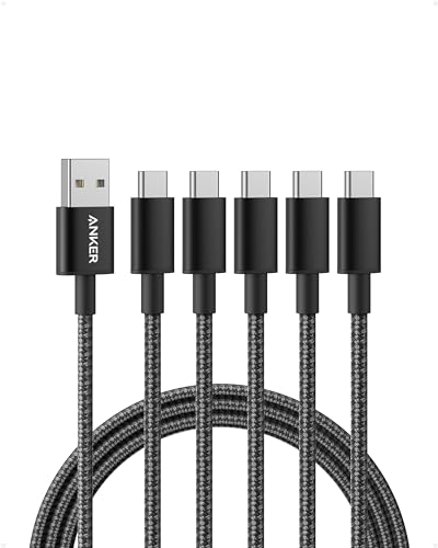ANKER USB C Kabel [5 Stück, 1,8 m] doppelt-geflochtenes Nylon Type C Ladekabel, für Samsung Galaxy S10 / S9 / S8 / Note 8, LG V20 / G5 / G6, HTC 10, Sony XZ, Xiaomi 5 (Schwarz) von ANKER