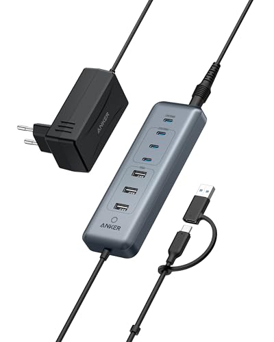 Anker USB-C Hub, USB Hub mit 8 USB 3.0 Datenports, USB Splitter, 100W USB-C PD-IN mit 4 USB-C und 3 USB-A Ports, 2-in-1 USB Konnektor, Für MacBook, iPad, Kamera, und mehr (mit 45W Netzteil) von ANKER