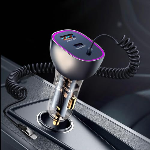 ANKEWAY 2024 Neueste Zigarettenanzünder USB C Adapter, 90W 3 Häfen QC3.0 & PD3.0 Schnell Kfz Ladegerät mit 1.5M Schnell Spiral Typ C Kabel, Auto ladegerät für iPhone 15, Samsung S24, MacBook,usw. von ANKEWAY