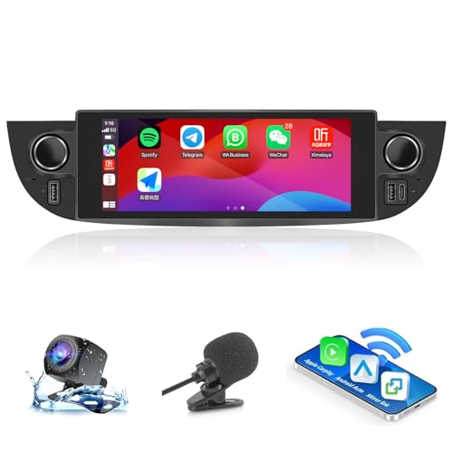 ANKEWAY Autoradio für FIAT 500 2007-2015 mit Android Auto und CarPlay Wireless, RDS Car Radio Android Stereo[2G+32G] mit Rückfahrkamera/Mic/Canbus Box/USB-Port/App Store(Black) von ANKEWAY