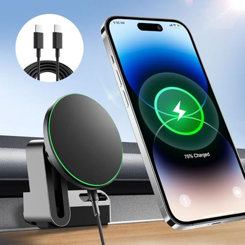 15 W Kabellose Ladehalterung für Tesla Model Y Model 3, Autohalterung Ladegeräte für MagSafe, passend für iPhone 16 15 14 13 Pro Max Mini und Android, mit 1,5 m C-auf-C-Kabel, Model 3/Y Zubehör von ANKEWAY
