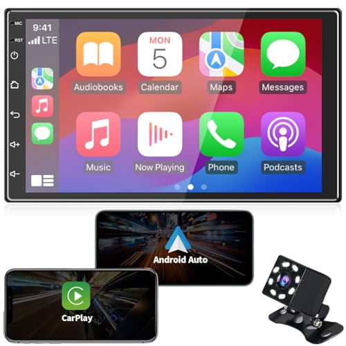 ANKEWAY Neu 7 Zoll [2G+32G] Android Autoradio 2 DIN mit CarPlay+Android Auto+WiFi+Bluetooth+RDS/FM+GPS NAV+Backup Cam+Doppia USB+Mic, 1080P HD-Touchscreen-Internet-Multimedia-System für Auto von ANKEWAY