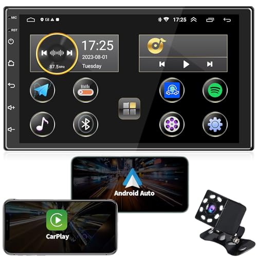 ANKEWAY Neu 7 Zoll [2G+32G] Android Autoradio 2 DIN mit CarPlay+Android Auto+WiFi+Bluetooth+RDS/FM+GPS NAV+Backup Cam+Doppia USB+Mic, 1080P HD-Touchscreen-Internet-Multimedia-System für Auto von ANKEWAY