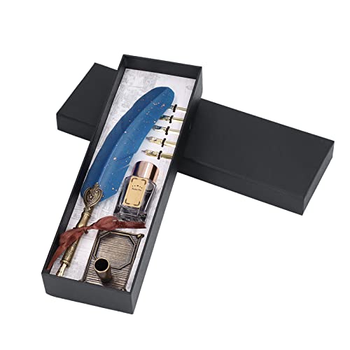 ANKROYU Kalligraphie-Stift, Retro-Federstift-Sprenkel, Dip-Kalligraphie-Stift-Set, tragbare dekorative Schreibwerkzeuge für Zuhause (Pfauenblau) von ANKROYU