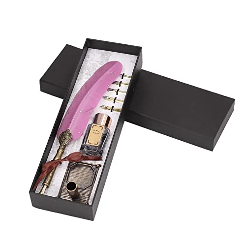 ANKROYU Kalligraphie-Stift Feder, Retro-Federstift-Sprenkel, Federkiel Dip Quill Pen Writing Ink Set, tdekorative Schreibwerkzeuge für Zuhause (Rosa) von ANKROYU