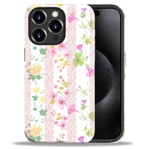 ANLUN STORE Schutzhülle für iPhone 15 Pro, Hybrid-Doppelschutz, weiches TPU + hartes Polycarbonat, stoßfest, kratzfest und schlank, Schutzhülle für Damen und Herren [Rosa Spitze Blushing Florals ANLUN STORE Schutzhülle für iPhone 15 Pro, Hybrid-Doppelschutz, weiches TPU + hartes Polycarbonat, stoßfest, kratzfest und schlank, Schutzhülle für Damen und Herren [Rosa Spitze Blushing Florals von ANLUN STORE