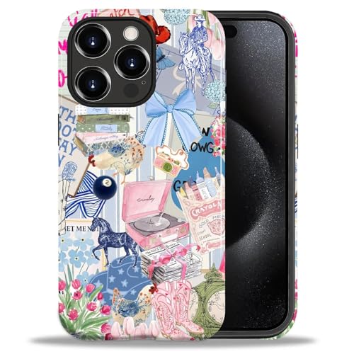 ANLUN STORE Schutzhülle für iPhone 15 Pro – Hybrid-Dual-Schutz, weiches TPU + hartes Polycarbonat, stoßfest, kratzfest und schlank, Schutzhülle für Männer und Frauen [Blumen-Cowgirl-Collage-Design] von ANLUN STORE