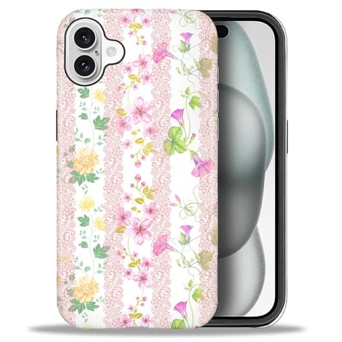 ANLUN STORE Schutzhülle für iPhone 16 – Hybrid-Dual-Schutz, weiches TPU + hartes Polycarbonat, stoßfest, kratzfest und schlank, Schutzhülle für Damen und Herren [Rosa Spitze Blushing Florals Design] von ANLUN STORE