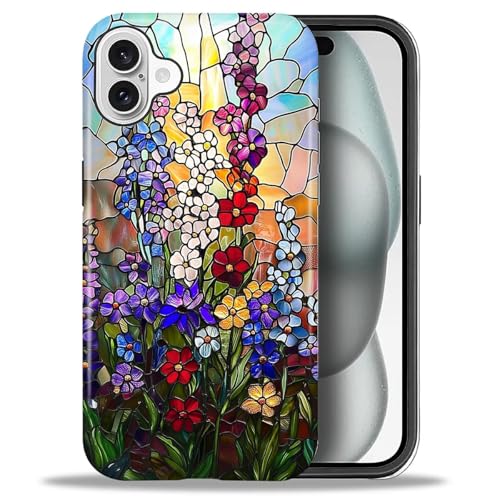 ANLUN STORE Schutzhülle für iPhone 16 – Hybrid-Dual-Schutz, weiches TPU + hartes Polycarbonat, stoßfeste Abdeckung, kratzfest und schlank, Schutzhülle für Männer und Frauen [Buntglas-Wildblumen-Design ANLUN STORE Schutzhülle für iPhone 16 – Hybrid-Dual-Schutz, weiches TPU + hartes Polycarbonat, stoßfeste Abdeckung, kratzfest und schlank, Schutzhülle für Männer und Frauen [Buntglas-Wildblumen-Design von ANLUN STORE