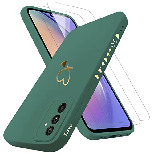 ANLYGOLD Handyhülle für Samsung Galaxy A54 5G Hülle mit 2 Stück 9H Panzerfolie Schutzglas, Samsung A54 5G Hülle Fashion Gold Herz Muster Kameraschutz Weich TPU Silikon Schutzhülle Case Hülle - Grün von ANLYGOLD