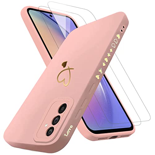 ANLYGOLD Handyhülle für Samsung Galaxy A54 5G Hülle mit 2 Stück 9H Panzerfolie Schutzglas, Samsung A54 5G Hülle Fashion Gold Herz Muster Kameraschutz Weich TPU Silikon Schutzhülle Case Hülle - Rosa von ANLYGOLD