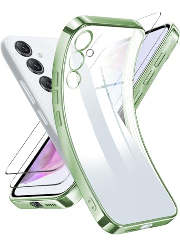 ANLYGOLD Handyhülle für Samsung Galaxy A55 5G Hülle mit 2 Stück 9H Panzerfolie Schutzglas, Samsung A55 5G Hülle mit Kameraschutz Niemals Gelb Ultra Dünn Crystal Clear Silikon Schutzhülle - Grün ANLYGOLD Handyhülle für Samsung Galaxy A55 5G Hülle mit 2 Stück 9H Panzerfolie Schutzglas, Samsung A55 5G Hülle mit Kameraschutz Niemals Gelb Ultra Dünn Crystal Clear Silikon Schutzhülle - Grün von ANLYGOLD