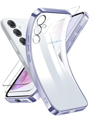 ANLYGOLD Handyhülle für Samsung Galaxy A55 5G Hülle mit 2 Stück 9H Panzerfolie Schutzglas, Samsung A55 5G Hülle mit Kameraschutz Niemals Gelb Ultra Dünn Crystal Clear Silikon Schutzhülle - Lila ANLYGOLD Handyhülle für Samsung Galaxy A55 5G Hülle mit 2 Stück 9H Panzerfolie Schutzglas, Samsung A55 5G Hülle mit Kameraschutz Niemals Gelb Ultra Dünn Crystal Clear Silikon Schutzhülle - Lila von ANLYGOLD