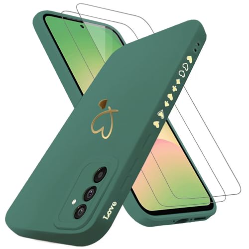 ANLYGOLD Handyhülle für Samsung Galaxy A56 5G Hülle mit 2 Stück 9H Panzerfolie Schutzglas, Samsung A56 5G Hülle Fashion Gold Herz Muster Kameraschutz Weich TPU Silikon Schutzhülle Case Hülle - Grün ANLYGOLD Handyhülle für Samsung Galaxy A56 5G Hülle mit 2 Stück 9H Panzerfolie Schutzglas, Samsung A56 5G Hülle Fashion Gold Herz Muster Kameraschutz Weich TPU Silikon Schutzhülle Case Hülle - Grün von ANLYGOLD