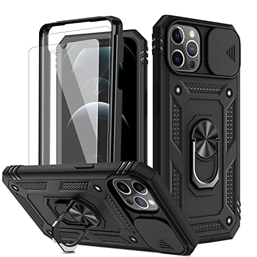 ANLYGOLD Handyhülle für iPhone 12 Hülle/iPhone 12 Pro Hülle mit 2 Stück Panzerglas Schutzfolie, Kameraschutz mit Slide Camera, 360° Drehbarer Metall Ring Ständer Militärqualität Stoßfest - Schwarz ANLYGOLD Handyhülle für iPhone 12 Hülle/iPhone 12 Pro Hülle mit 2 Stück Panzerglas Schutzfolie, Kameraschutz mit Slide Camera, 360° Drehbarer Metall Ring Ständer Militärqualität Stoßfest - Schwarz von ANLYGOLD