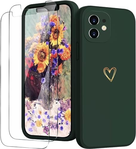 ANLYGOLD Handyhülle für iPhone 12 Hülle mit 2 Stück 9H Panzerfolie Schutzglas, iPhone 12 Hülle Fashion Gold Herz Muster Kameraschutz Weich TPU Silikon Schutzhülle Case Hülle - Grün ANLYGOLD Handyhülle für iPhone 12 Hülle mit 2 Stück 9H Panzerfolie Schutzglas, iPhone 12 Hülle Fashion Gold Herz Muster Kameraschutz Weich TPU Silikon Schutzhülle Case Hülle - Grün von ANLYGOLD