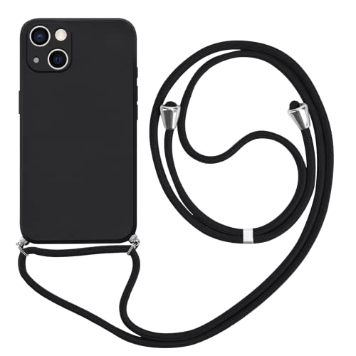 ANLYGOLD Handykette für iPhone 13 Hülle Kameraschutz mit Umhängeband, Weichem Mikrofaser-Innenfutter Silikon Abnehmbar Kordel Cover zum Umhängen Necklace Handyhülle für iPhone 13 6.1 - Schwarz von ANLYGOLD