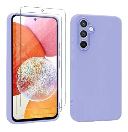 Handyhülle für Samsung Galaxy A14 4G Hülle mit 2 Stück 9H Panzerfolie Schutzglas, Samsung A14 Hülle mit Kameraschutz Ultra Microfiber TPU Silikon Rundumschutz Kratzfeste Schutzhülle - Blue-Lila von ANLYGOLD