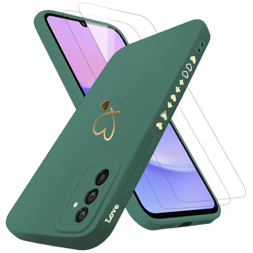 Handyhülle für Samsung Galaxy A15 5G/4G Hülle mit 2 Stück 9H Panzerfolie Schutzglas, Samsung A15 5G Hülle Fashion Gold Herz Muster Kameraschutz Weich TPU Silikon Schutzhülle Case Hülle - Grün von ANLYGOLD