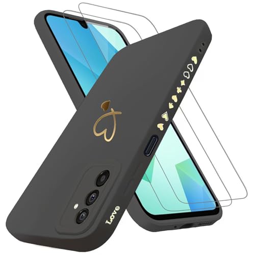 Handyhülle für Samsung Galaxy A16 5G/4G Hülle mit 2 Stück 9H Panzerfolie Schutzglas, Samsung A16 5G Hülle Fashion Gold Herz Muster Kameraschutz Weich TPU Silikon Schutzhülle Case Hülle - Schwarz Handyhülle für Samsung Galaxy A16 5G/4G Hülle mit 2 Stück 9H Panzerfolie Schutzglas, Samsung A16 5G Hülle Fashion Gold Herz Muster Kameraschutz Weich TPU Silikon Schutzhülle Case Hülle - Schwarz von ANLYGOLD